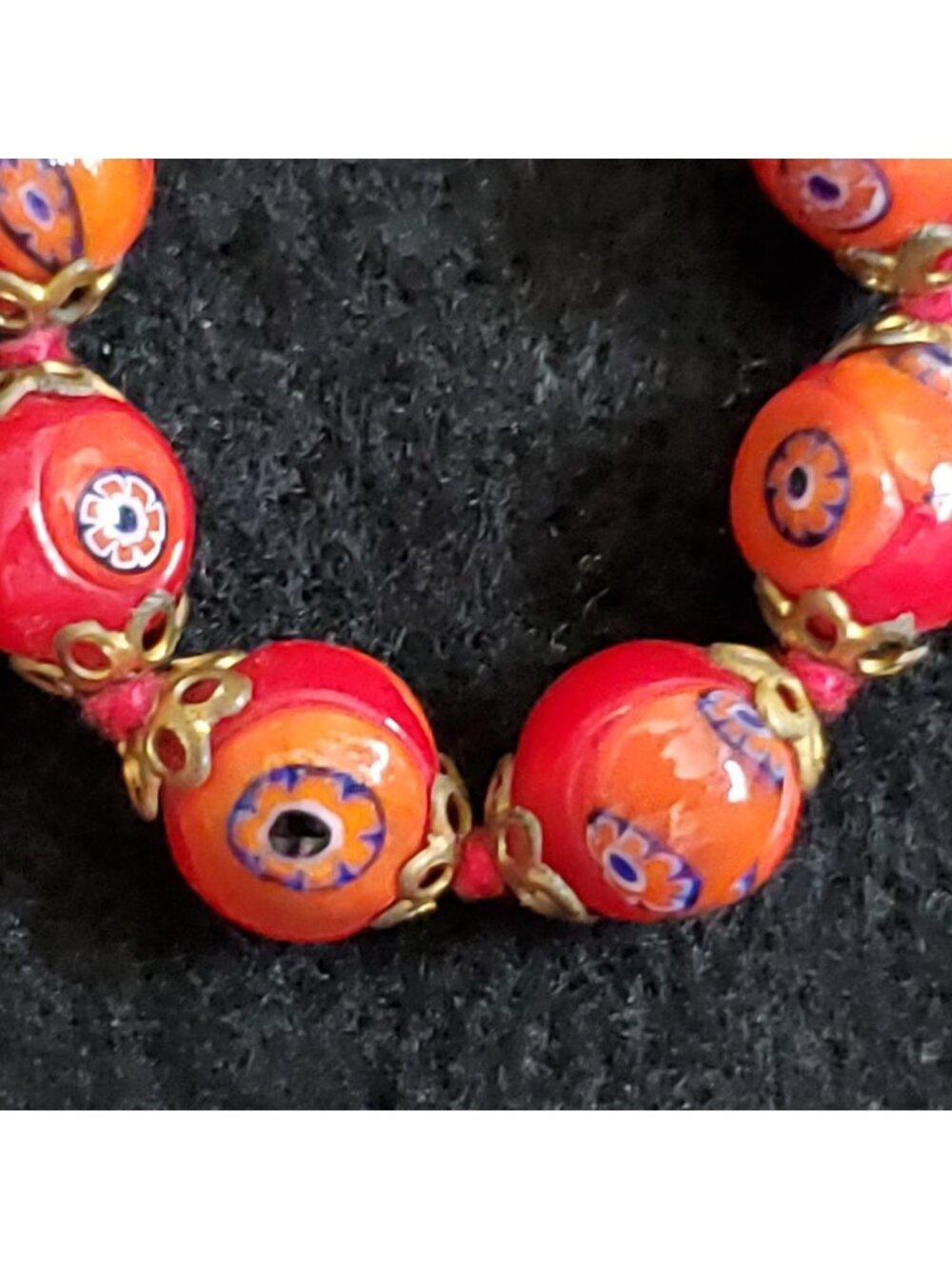 Vintage Murano Millefiori Glass Beaded Necklace Red 22”